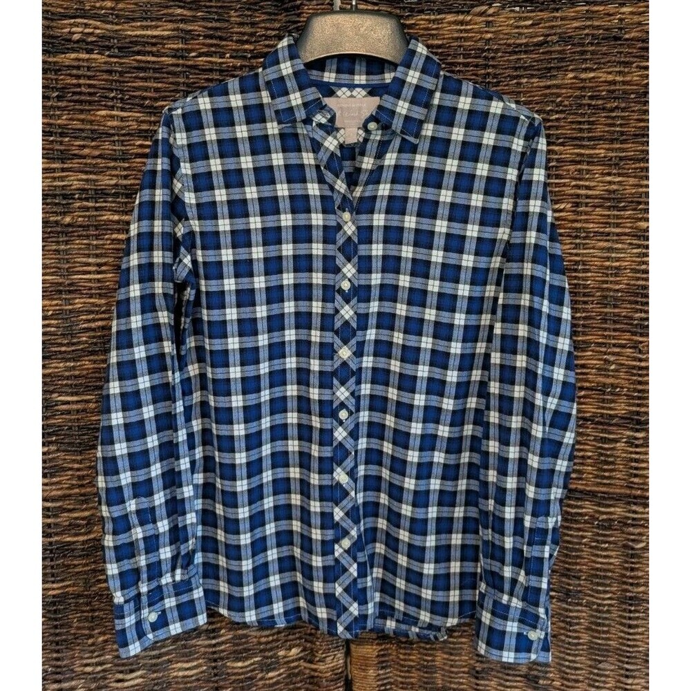 Banana Republic Soft Wash Plaid Flannel Button Up Shirt Womens Small Petite Camp